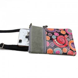 Borsettina Portatelefono in Tessuto e Cuoio disegno Spirali