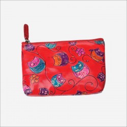 Busta rettangolare in cuoio con disegno Gufetti Rosso