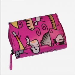 Portafoglio Mod. SCOUT in Cuoio Decorazione Gattoni Rosa