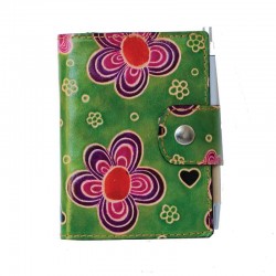 Copri Agenda- Copri Diario in Cuoio dipinto a mano Fiore Verde