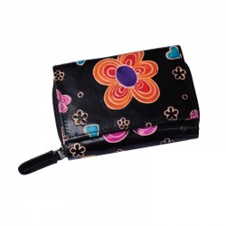 Portafoglio da Donna Modello Scout in Cuoio con decorazione Fiore Nero